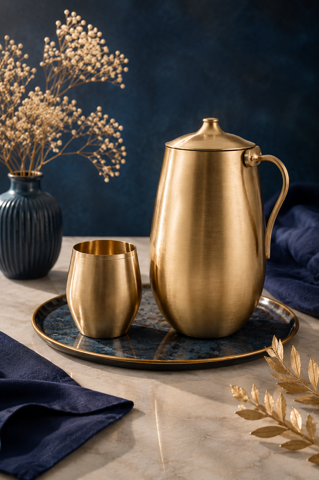 BRONZE JUG + GLASS SET